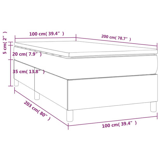 vidaXL Boxspring met matras stof donkerbruin 100x200 cm