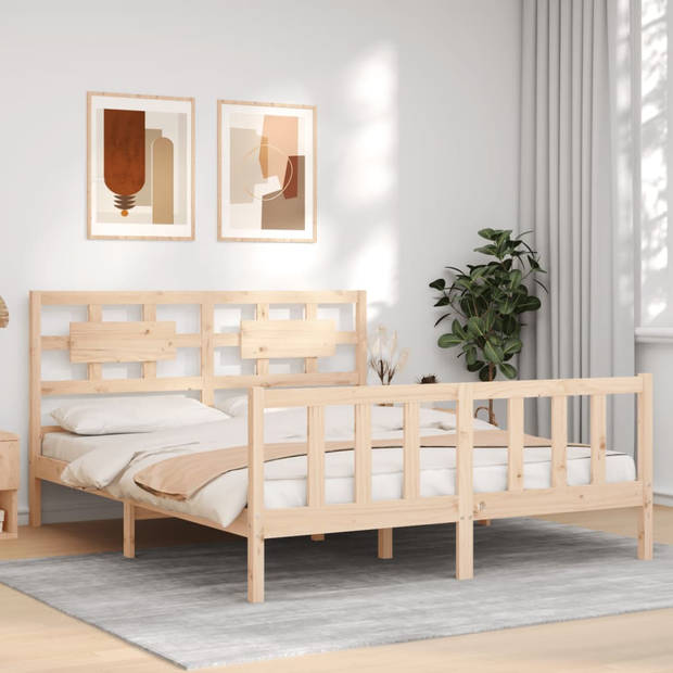 vidaXL Bedframe met hoofdbord massief hout 160x200 cm