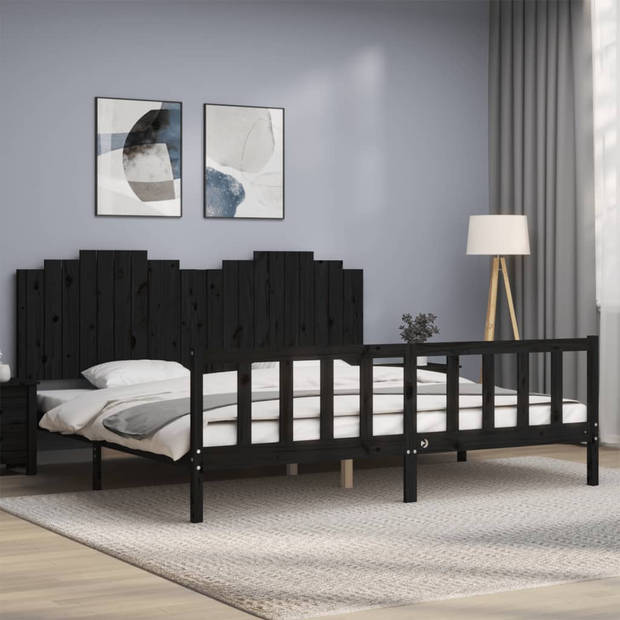 vidaXL Bedframe met hoofdbord massief hout zwart 200x200 cm