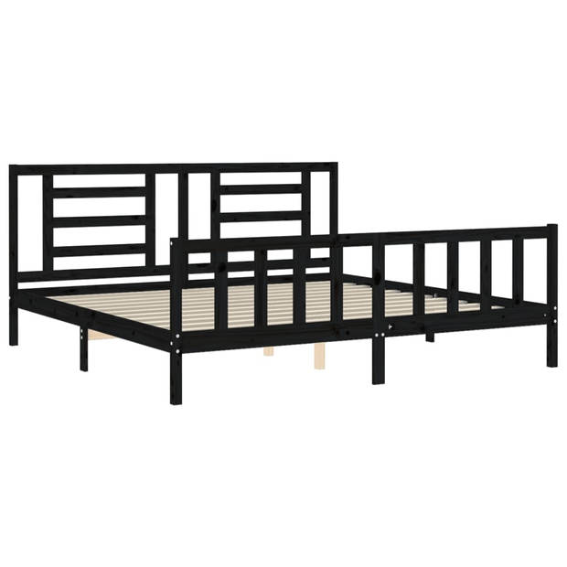 vidaXL Bedframe met hoofdbord massief hout zwart 200x200 cm