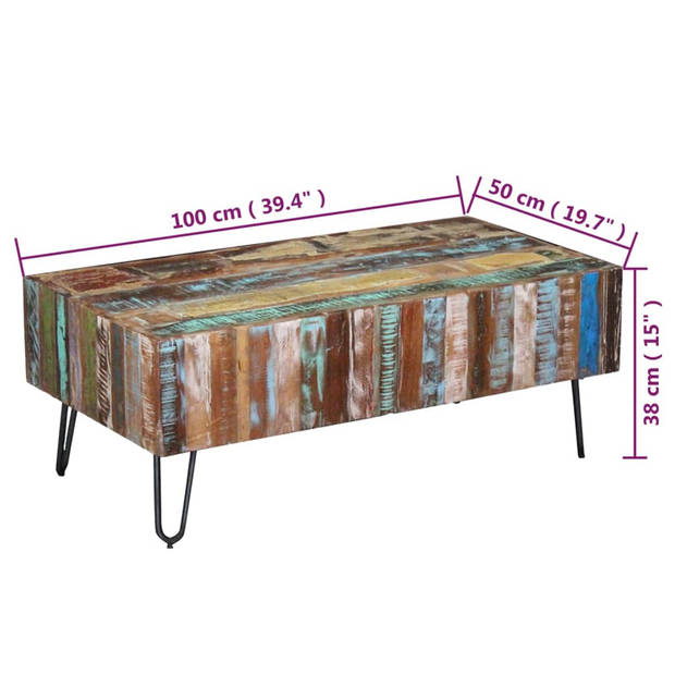 The Living Store Salontafel Antieke Stijl - 100x50x38 cm - Meerkleurig - Handgemaakt - Gerecycled Hout