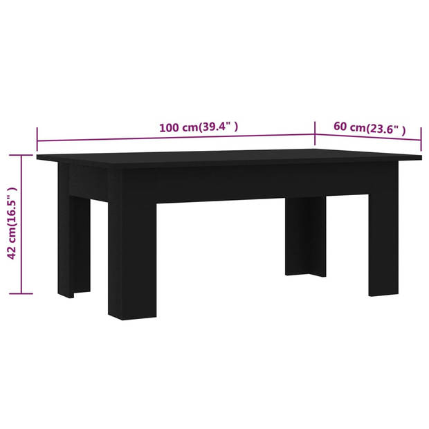 The Living Store Salontafel - Bewerkt hout - 100x60x42 cm - Zwart