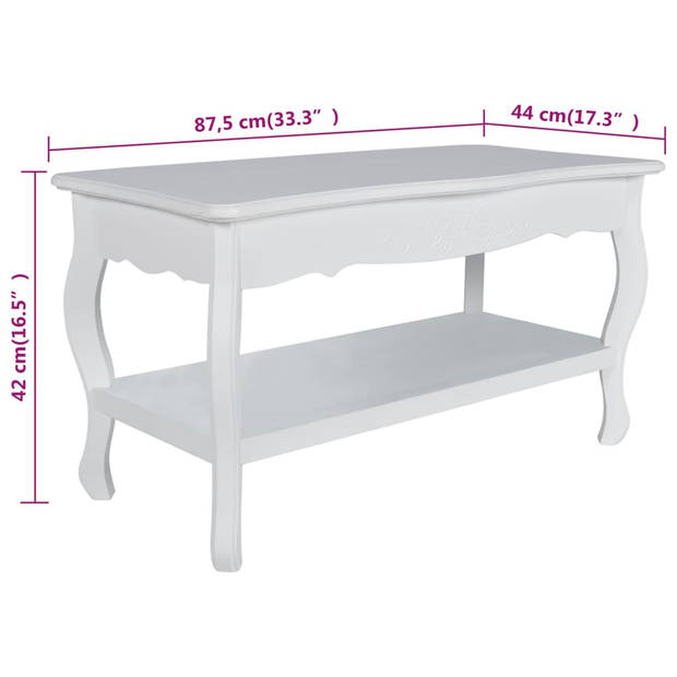 The Living Store Salontafel - Wit - 87.5 x 42 x 44 cm - Handgemaakt - Massief grenenhout