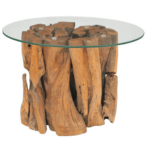 The Living Store Salontafel Teak Drijfhout - Massief Hout - Gehard Glas - Handgemaakt - Bruin - 60x0.8 cm - 50x40 cm