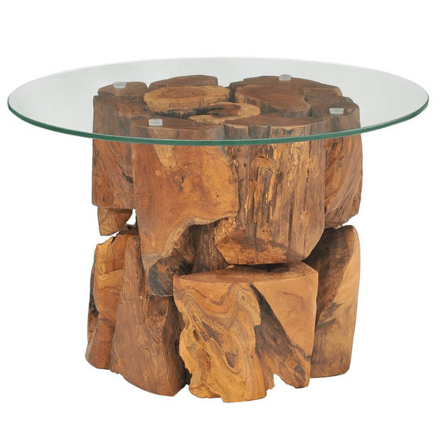 The Living Store Salontafel Teak Drijfhout - Massief Hout - Gehard Glas - Handgemaakt - Bruin - 60x0.8 cm - 50x40 cm