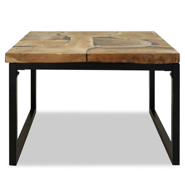 The Living Store Salontafel - Teakhout met hars - 60x60x40 cm - Handgemaakt - Staal