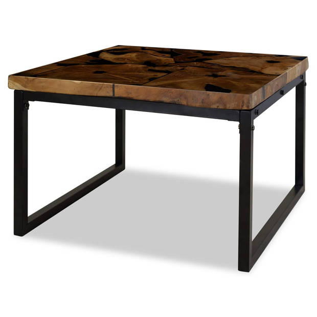 The Living Store Salontafel - Teakhout met hars - 60x60x40 cm - Handgemaakt - Staal