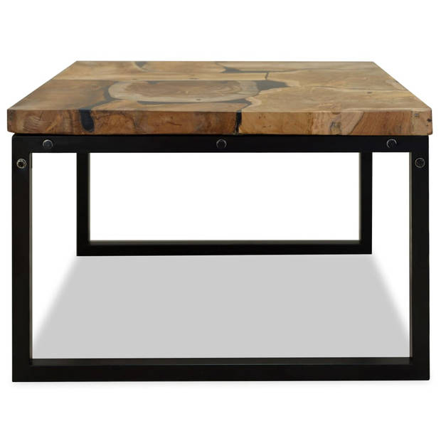 The Living Store Salontafel - Teakhout met hars - 60x60x40 cm - Handgemaakt - Staal