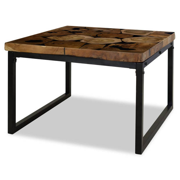 The Living Store Salontafel - Teakhout met hars - 60x60x40 cm - Handgemaakt - Staal