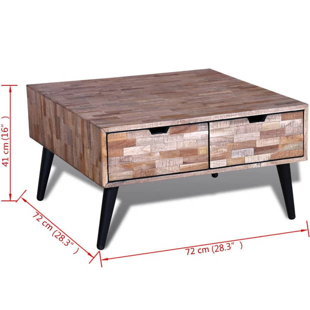 The Living Store Salontafel Vintage - 72 x 72 x 41 cm - Gerecycled Teakhout - Handgemaakt