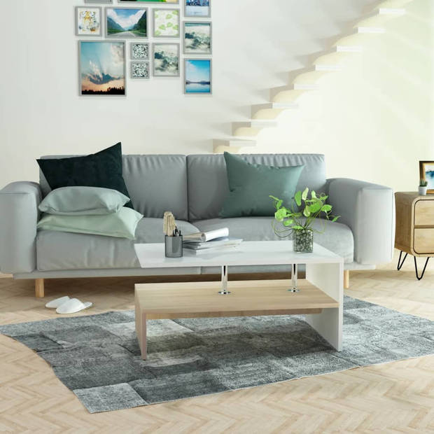 The Living Store Salontafel - Moderne - Tafel - 90 x 59 x 42 cm - Eiken en Wit - Gemaakt van spaanplaat - PVC randen