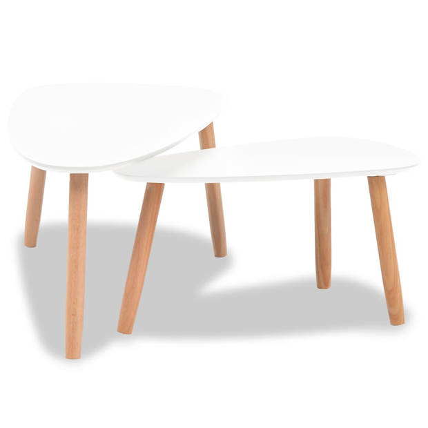 The Living Store Salontafel Set - Scandinavische Stijl - Wit - Grenenhout - MDF - 100x50x40cm - 70x34.5x35cm