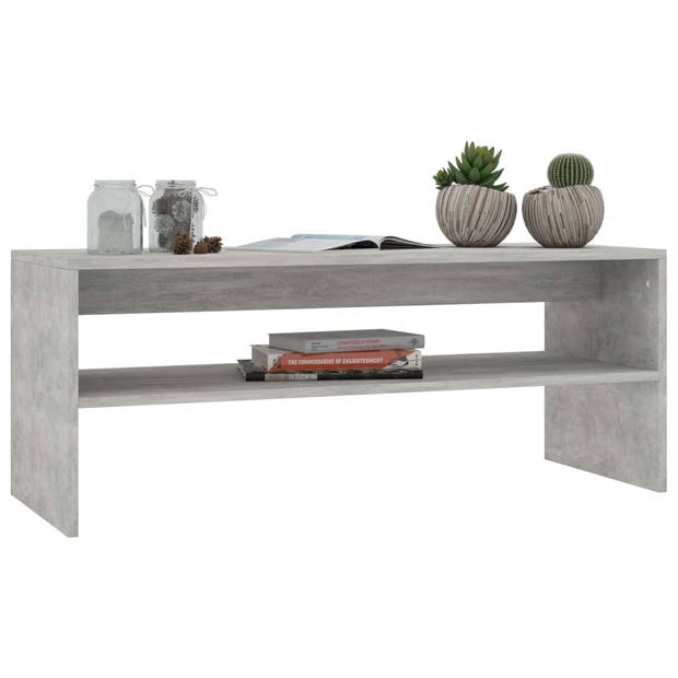 The Living Store Salontafel Betongrijs 100x40x40 cm - Bewerkt Hout Met Schap