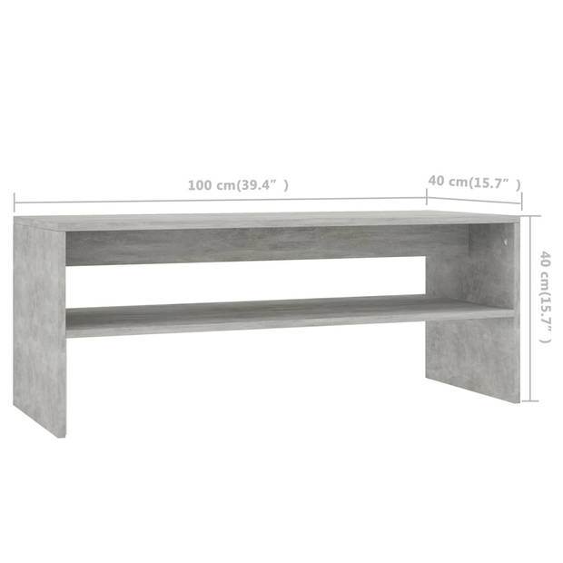 The Living Store Salontafel Betongrijs 100x40x40 cm - Bewerkt Hout Met Schap