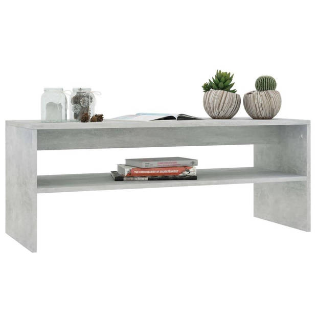 The Living Store Salontafel Betongrijs 100x40x40 cm - Bewerkt Hout Met Schap