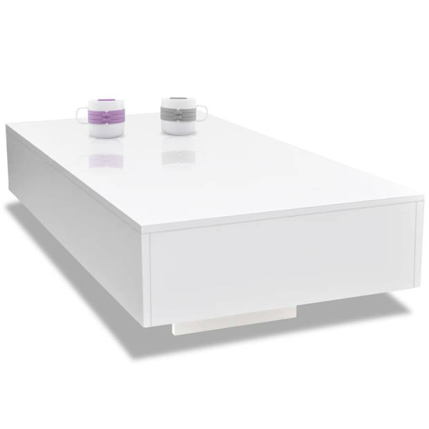 The Living Store Salontafel - rechthoekig - hoogglans - wit - 115x55x31 cm