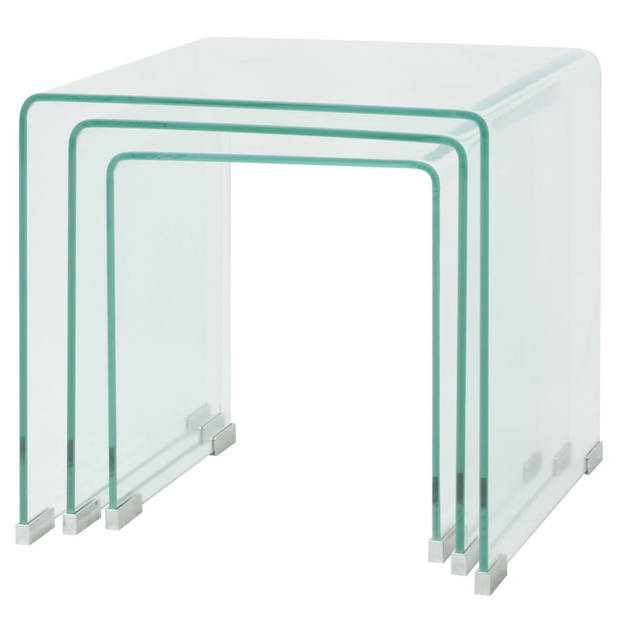 vidaXL Bijzettafel set 3-dlg transparant gehard glas