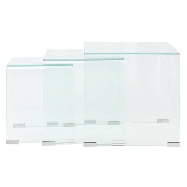 vidaXL Bijzettafel set 3-dlg transparant gehard glas