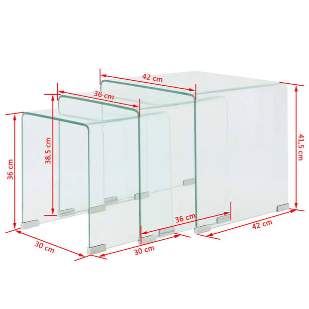 vidaXL Bijzettafel set 3-dlg transparant gehard glas