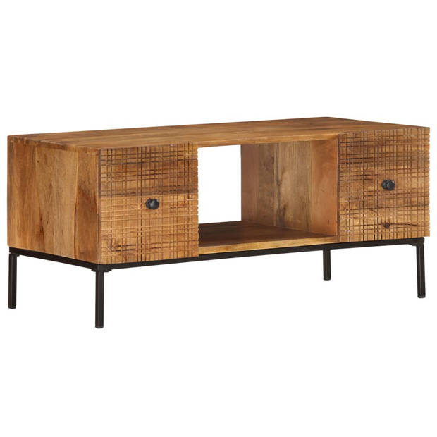 The Living Store Salontafel Industriële Stijl 90x45x40 cm - Massief Mangohout - Staal