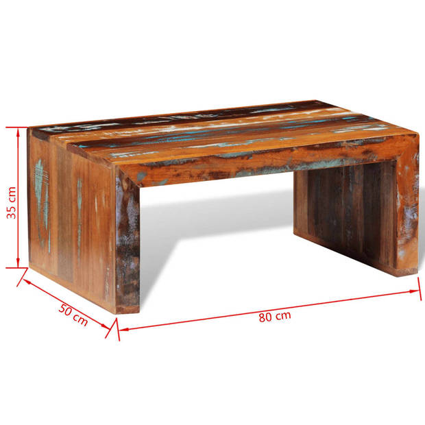 The Living Store Retro Houten Salontafel - 80 x 50 x 35 cm - Gerecycled Hout