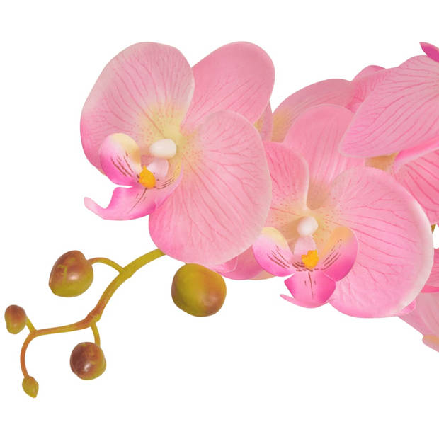 The Living Store Kunst Orchidee - Levensecht - Decoratieve kunstplant - 65 cm hoog - 4 bladeren - 21 bloemen - Roze -