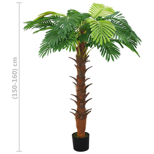 The Living Store Cycaspalm Kunstplant - 150-160 cm - Gedetailleerde bladeren - Nooit verwelkend - Groen - Massief hout