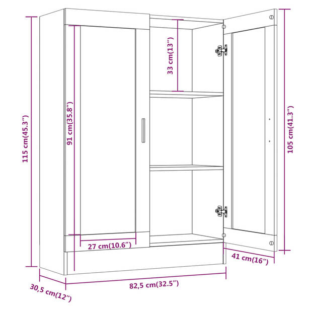 The Living Store Vitirnekast - Boekenkasten - Materiaal Bewerkt Hout en Glas - Afmetingen 82.5 x 30.5 x 115 cm - Kleur