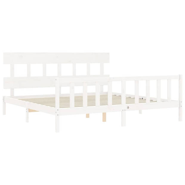 vidaXL Bedframe met hoofdbord massief hout wit