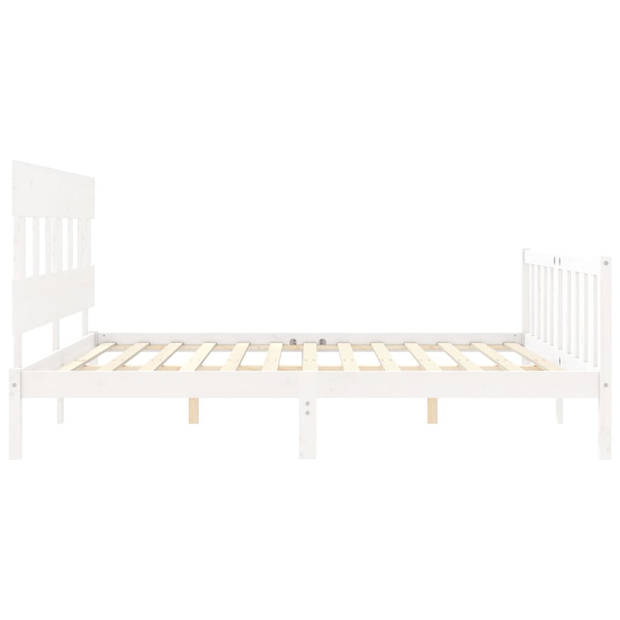 vidaXL Bedframe met hoofdbord massief hout wit