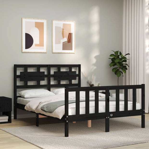 vidaXL Bedframe met hoofdbord massief hout zwart