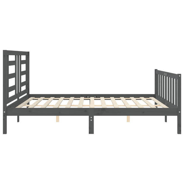 vidaXL Bedframe met hoofdbord massief hout grijs 200x200 cm