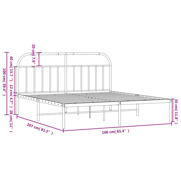 vidaXL Bedframe met hoofdbord metaal wit 160x200 cm