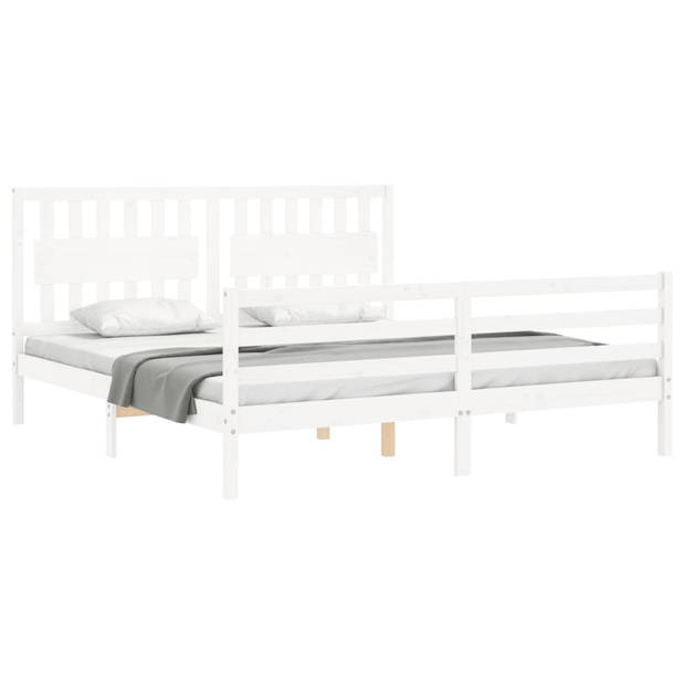 vidaXL Bedframe met hoofdbord massief hout wit