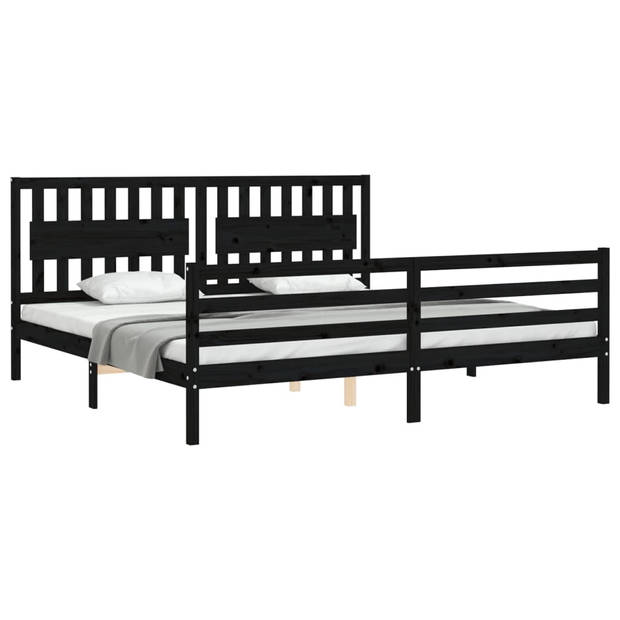 vidaXL Bedframe met hoofdbord massief hout zwart 200x200 cm