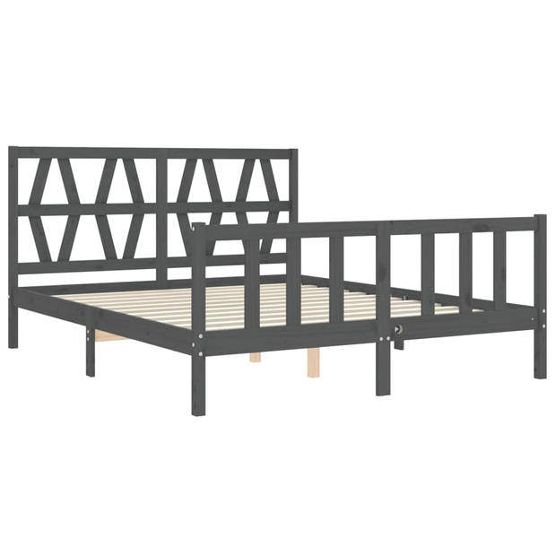 vidaXL Bedframe met hoofdbord massief hout grijs