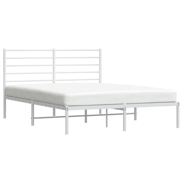 vidaXL Bedframe met hoofdbord metaal wit 135x190 cm