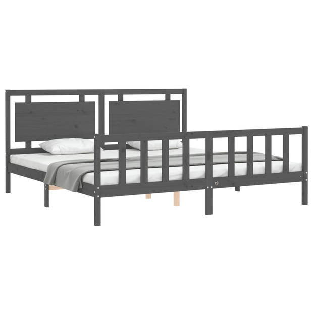 vidaXL Bedframe met hoofdbord massief hout grijs 200x200 cm