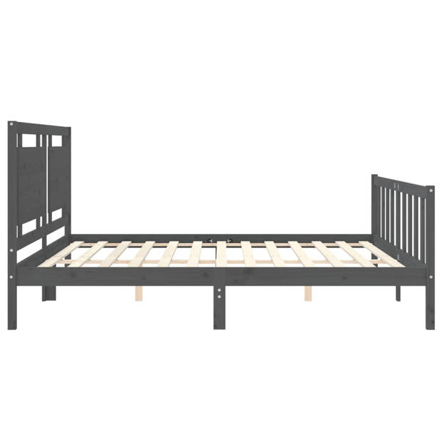 vidaXL Bedframe met hoofdbord massief hout grijs 200x200 cm