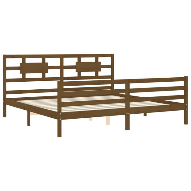 vidaXL Bedframe met hoofdbord massief hout honingbruin 200x200 cm