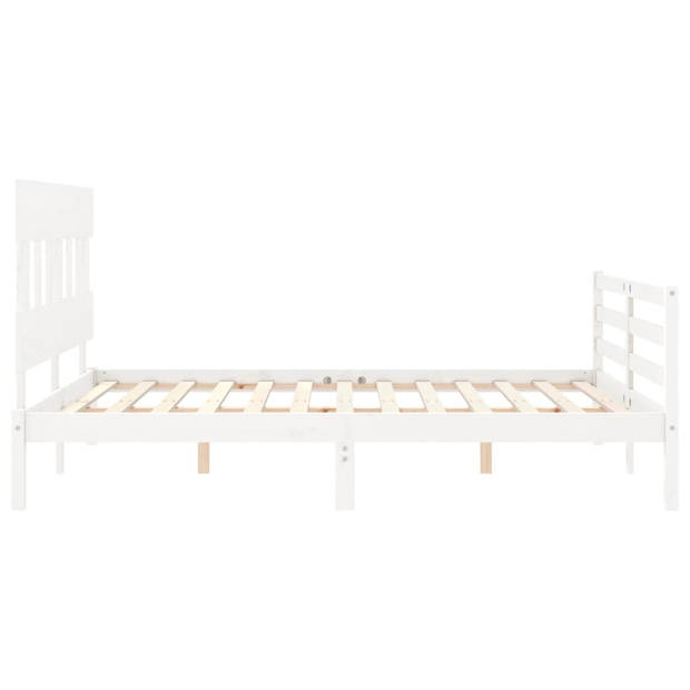 vidaXL Bedframe met hoofdbord massief hout wit 160x200 cm