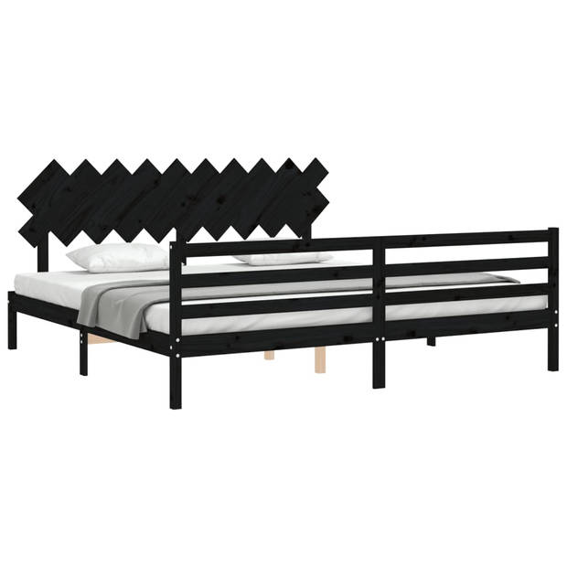 vidaXL Bedframe met hoofdbord massief hout zwart 200x200 cm