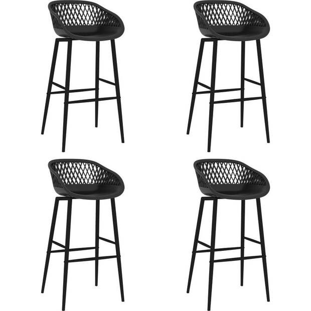 The Living Store Barstoelen - set van 4 - PP en metaal - 48 x 47.5 x 95.5 cm (B x D x H) - Zwart