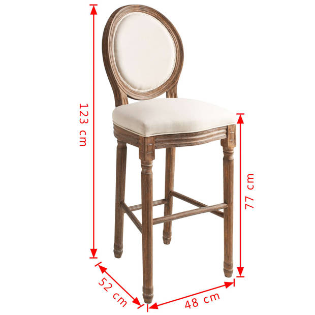 The Living Store Barstoelen - Massief houten - Crèmewit - 48x52x123cm - Barok charme