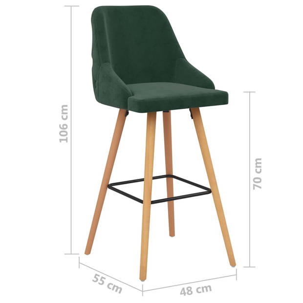 The Living Store Barstoelen Set Donkergroen - Fluweel - Beukenhout - 48x55x106 cm - 110kg