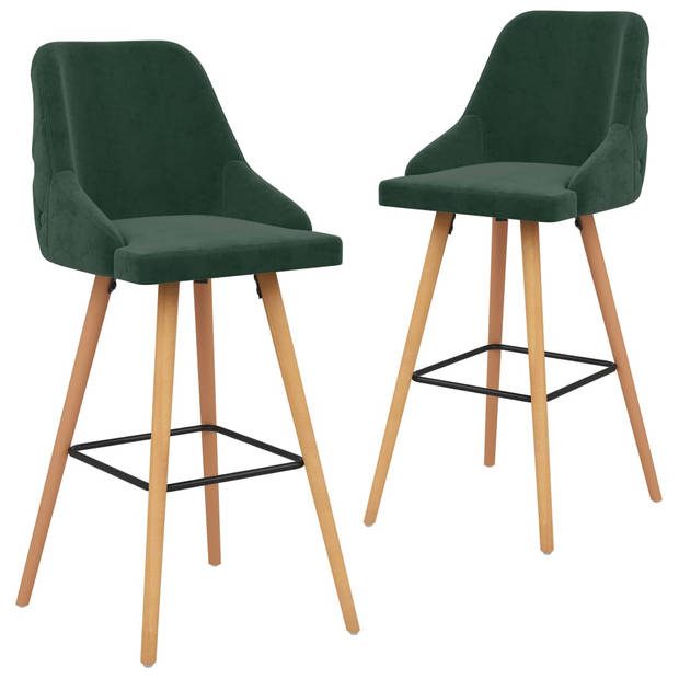 The Living Store Barstoelen Set Donkergroen - Fluweel - Beukenhout - 48x55x106 cm - 110kg