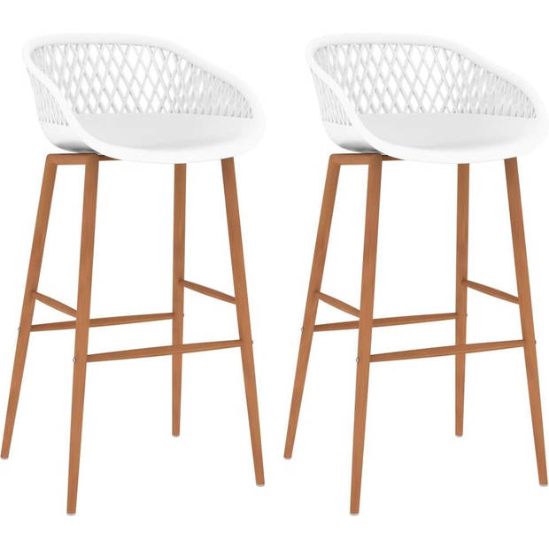 The Living Store Barstoelen - Mesh-Look - Set van 2 - Wit - 48x47.5x95.5 cm - Ergonomisch ontworpen zitting - Robuust