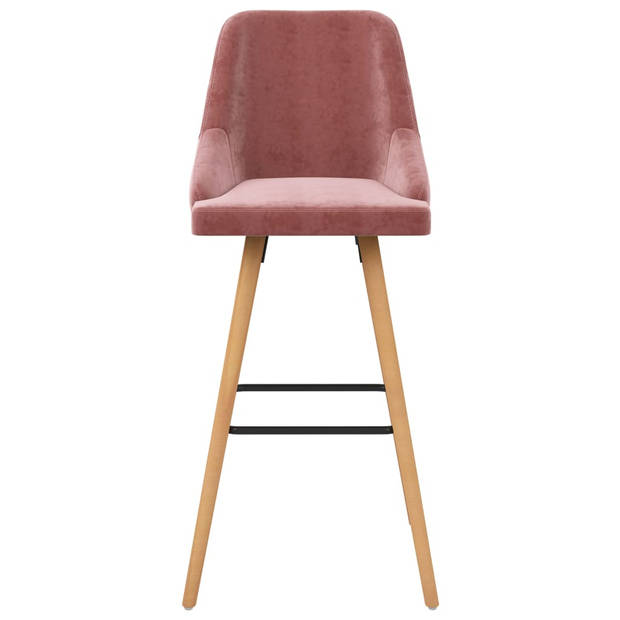 The Living Store Barstoelen Velvet - Roze - Beukenhout - Set van 2 - 48x55x106 cm - Voetensteun - Montage vereist