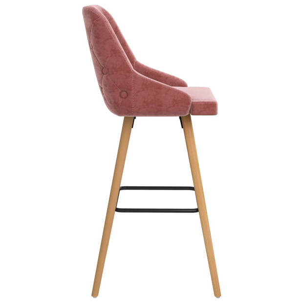 The Living Store Barstoelen Velvet - Roze - Beukenhout - Set van 2 - 48x55x106 cm - Voetensteun - Montage vereist