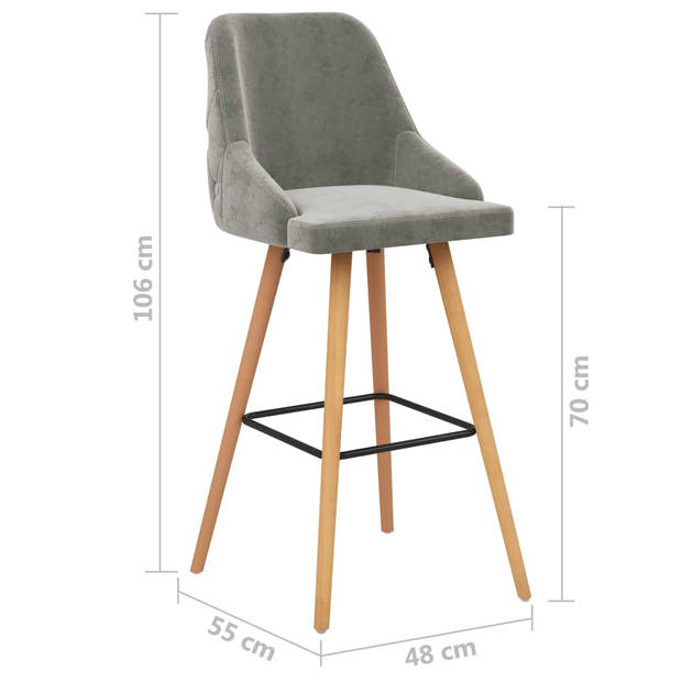 The Living Store Barstoelen - Set van 2 - Fluweel - Lichtgrijs - Afmetingen- 48 x 55 x 106 cm - Draagvermogen 110 kg